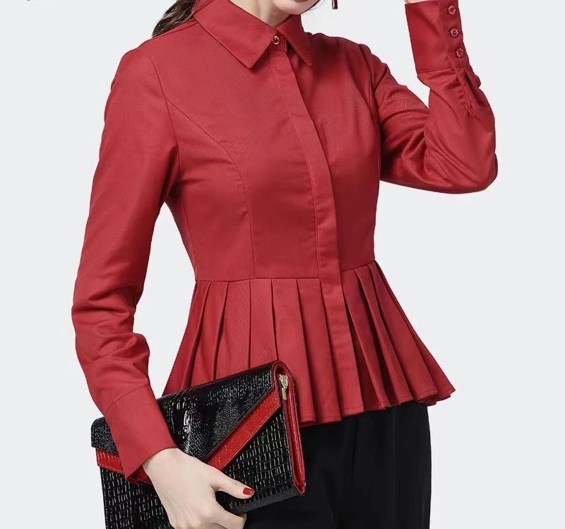 Hot-Selling Fashion Slim Formal Slim Polo Neck Pleated Shirt