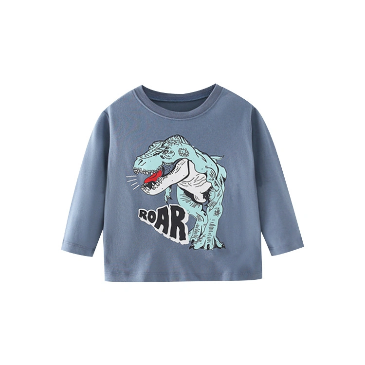 Children Clothing Pure Cotton Long-Sleeved Baby Boys Kids Cartoon Print Casual Top Round Collar T-Shirt